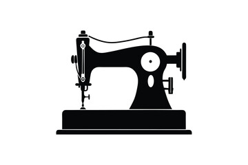 Sewing Machine Silhouette, Sewing Machine Old Retro Vintage Icon Vector Illustration Design and Craft