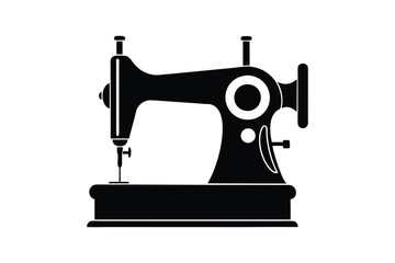 Sewing Machine Silhouette, Sewing Machine Old Retro Vintage Icon Vector Illustration Design and Craft