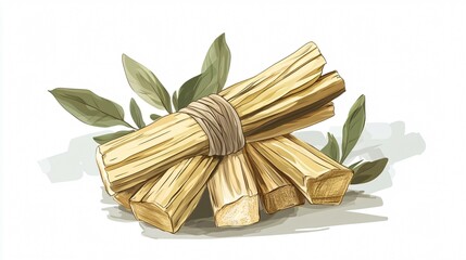 Palo Santo White Sage Hand Drawn Illustration for Candles