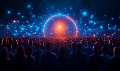 Glowing Orb and Crowd: A Mystical Digital Artwork