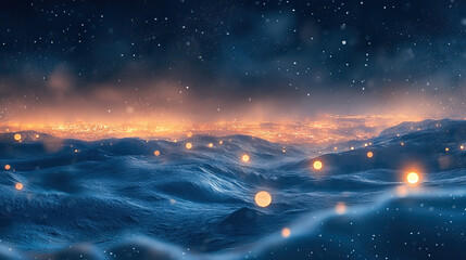 Fototapeta premium Tranquil Ocean Waves with Glowing Lights Under Starry Night Sky
