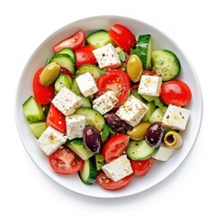 A refreshing Greek salad with cucumber, feta cheese, and olives