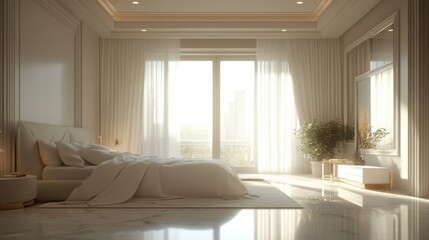 Luxurious bedroom sunrise city view