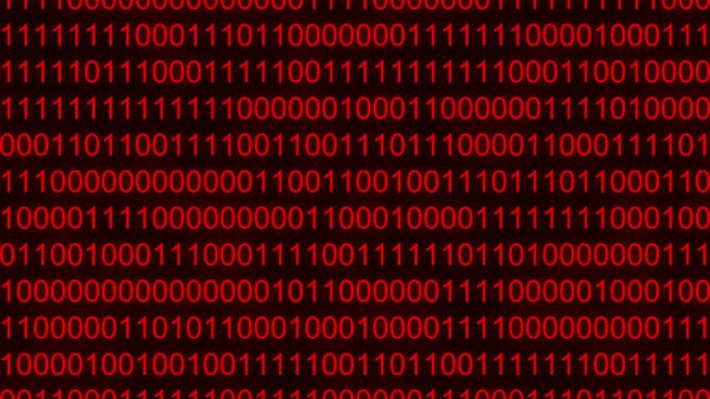 Video binary code red color numbers changing 0 or 1. Concept: Cyber, technology, data, technological.