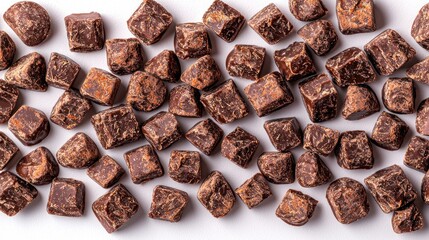 Obraz premium Dark chocolate chunks on white background.