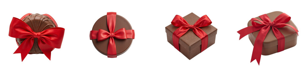 Obraz premium Luxurious gourmet chocolate box with red bow perfect for celebrations, cut out collection pack