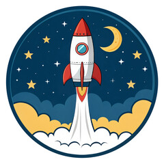 Rocket taking off into the sky isolated on transparent background png