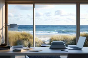 view from the window of the home office to the beach © Alexander
