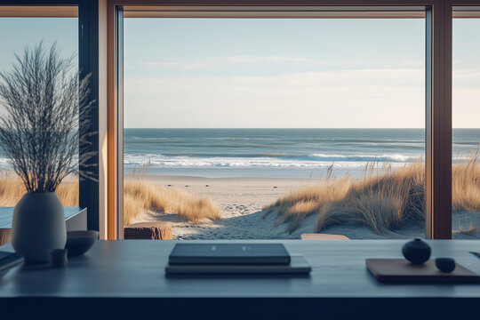 Fototapeta view from the window of the home office to the beach
