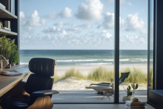 view from the window of the home office to the beach