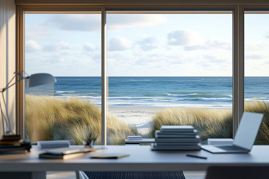 Fototapeta view from the window of the home office to the beach