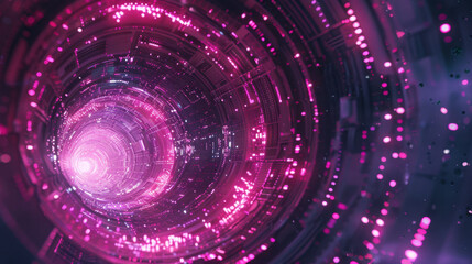 Obraz premium vibrant digital tunnel with swirling pink lights and intricate patterns, creating sense of depth and motion. This futuristic design evokes feelings of exploration and technology