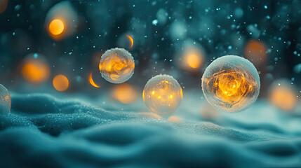 Glowing Orbs in Snowy Landscape with Shimmering Lights Effect