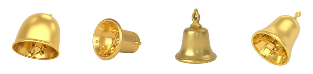 Fototapeta premium Shiny golden bell with clapper on white, cut out collection pack