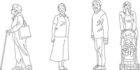 vector illustration of a sketch of a silhouette figure of a happy old man in the form of a pencil drawin