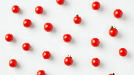 白背景に散らばるミニトマト
