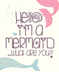 Cute cartoon mermaid character in vector illustration for baby girl t-shirt design
