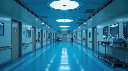 Fototapeta premium Empty hospital corridor with medical equipment.