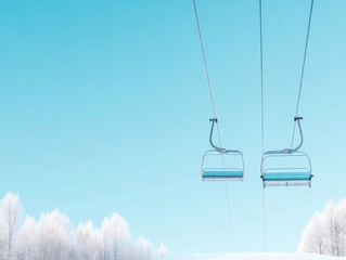 Ski Lift Above Snowy Winter Landscape
