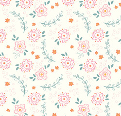 Fototapeta premium Seamless floral pattern with decorative flowers in elegant repeating design