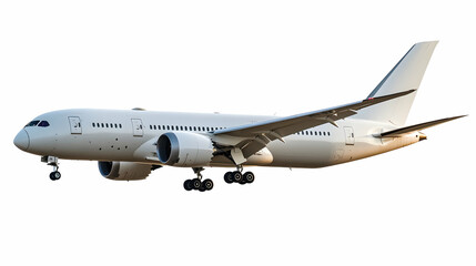 Airplane landing, white sky background, travel, transportation