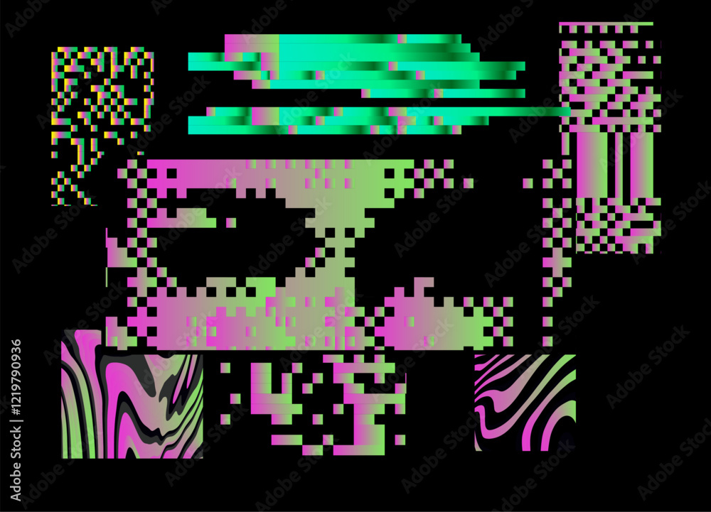 Poster brutalism and internet pixel graphics inspired vector collage made with simple geometric shapes and 