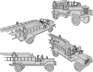 vector illustration of traditional ethnic wooden fire engine children's toy design