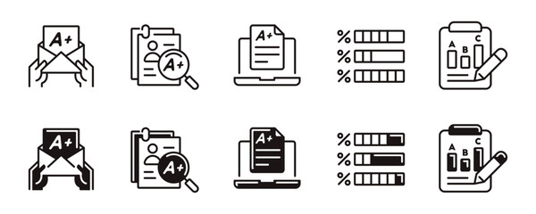 simple exam score result icon line set education quiz pass grade online questionnaire task evaluation signs vector illustration for web and app