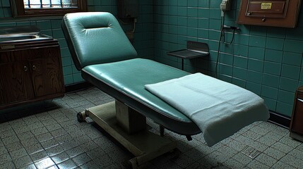 Examination table in a retro medical office.