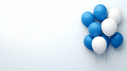 Blue and white balloons against a light background, celebration concept