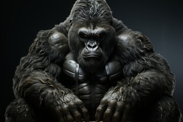 座り込むゴリラポートレート,Generative AI AI画像