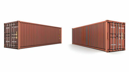 Two brown shipping containers isolated on white background; global trade, logistics