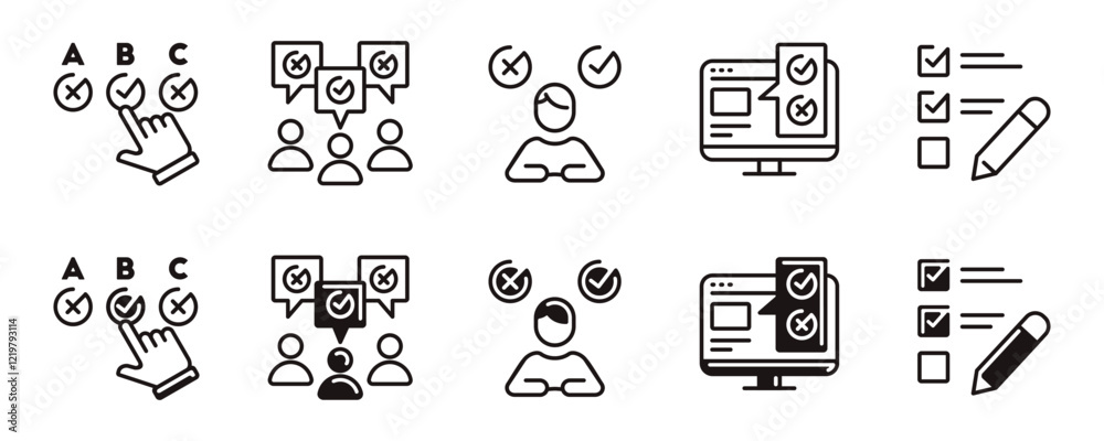 Aufkleber survey questionnaire feedback icon line set business multiple choice opinion review service evaluati
