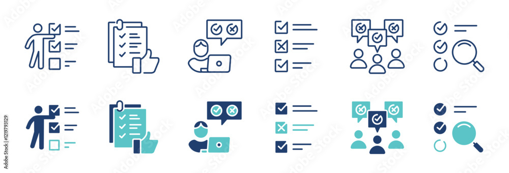 Poster survey opinion questionnaire icon line set multiple choice feedback checklist task business evaluation signs vector illustration