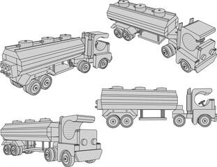 vector illustration of traditional ethnic wooden tank truck car design for children's toys