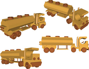 vector illustration of traditional ethnic wooden tank truck car design for children's toys