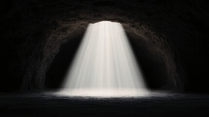 Light beams in dark cave, hope concept