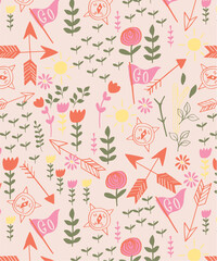 Seamless floral pattern with decorative flowers in elegant repeating design