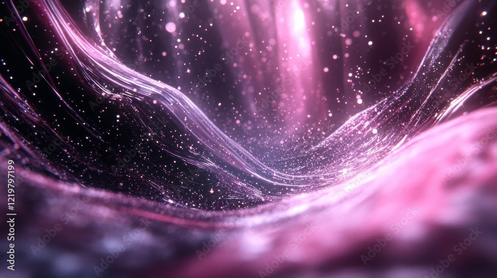 Poster abstract light waves with sparkling particles and depth