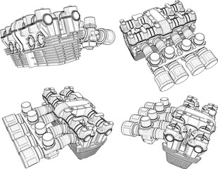 vector sketch illustration of a racing car carburetor turbo engine