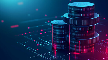 Data storage server stacks, digital network background, technology concept