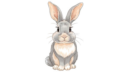 Fototapeta premium Charming Bunny Illustration with Large Fluffy Ears and Soft Gray and White Fur