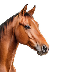 Close-up of a beautiful brown horse's face. transparent background