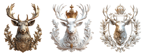 Decorative Royal Animal Heads with Crowns and Emblems on Transparent Base