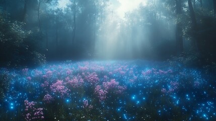 Obraz premium Surreal portrayal of a glowing bioluminescent forest
