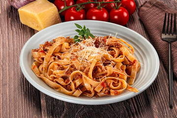 Italian pasta bolognese with beef minced meat