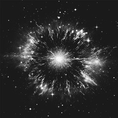 Fototapeta premium Massive supernova explosion surrounded by glowing shock wave and bright distant stars in space. Starburst nebula in stippling style. Dotwork. Pointillism. Shading using dots. Vector illustration