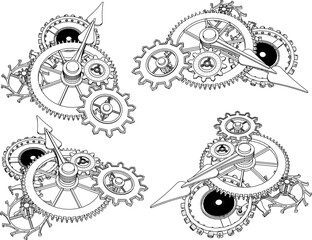 Vector sketch illustration silhouette design of clock installation kinetic machine