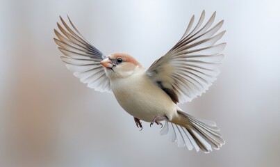 Obraz premium Small bird, wings spread, graceful flight.