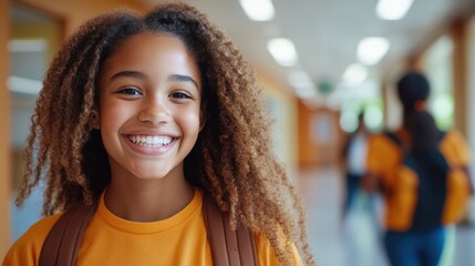Teenage girls share laughter and friendship in lively high school hallway